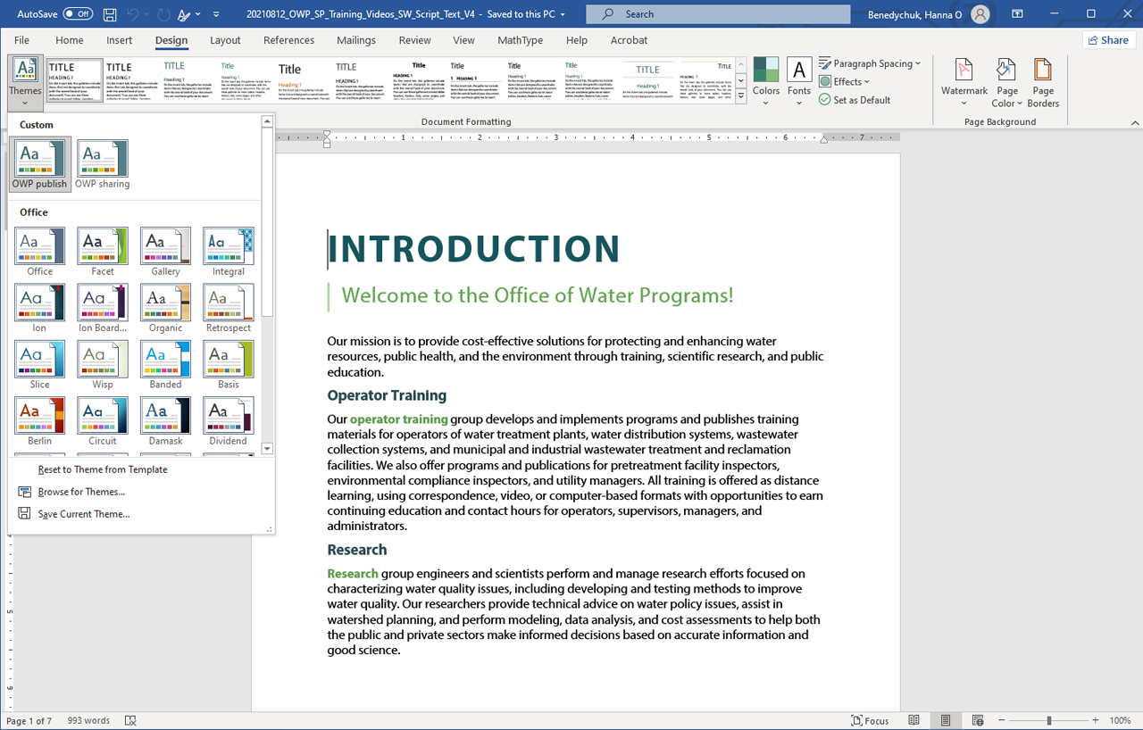 Get OWP theme package for Word and Excel