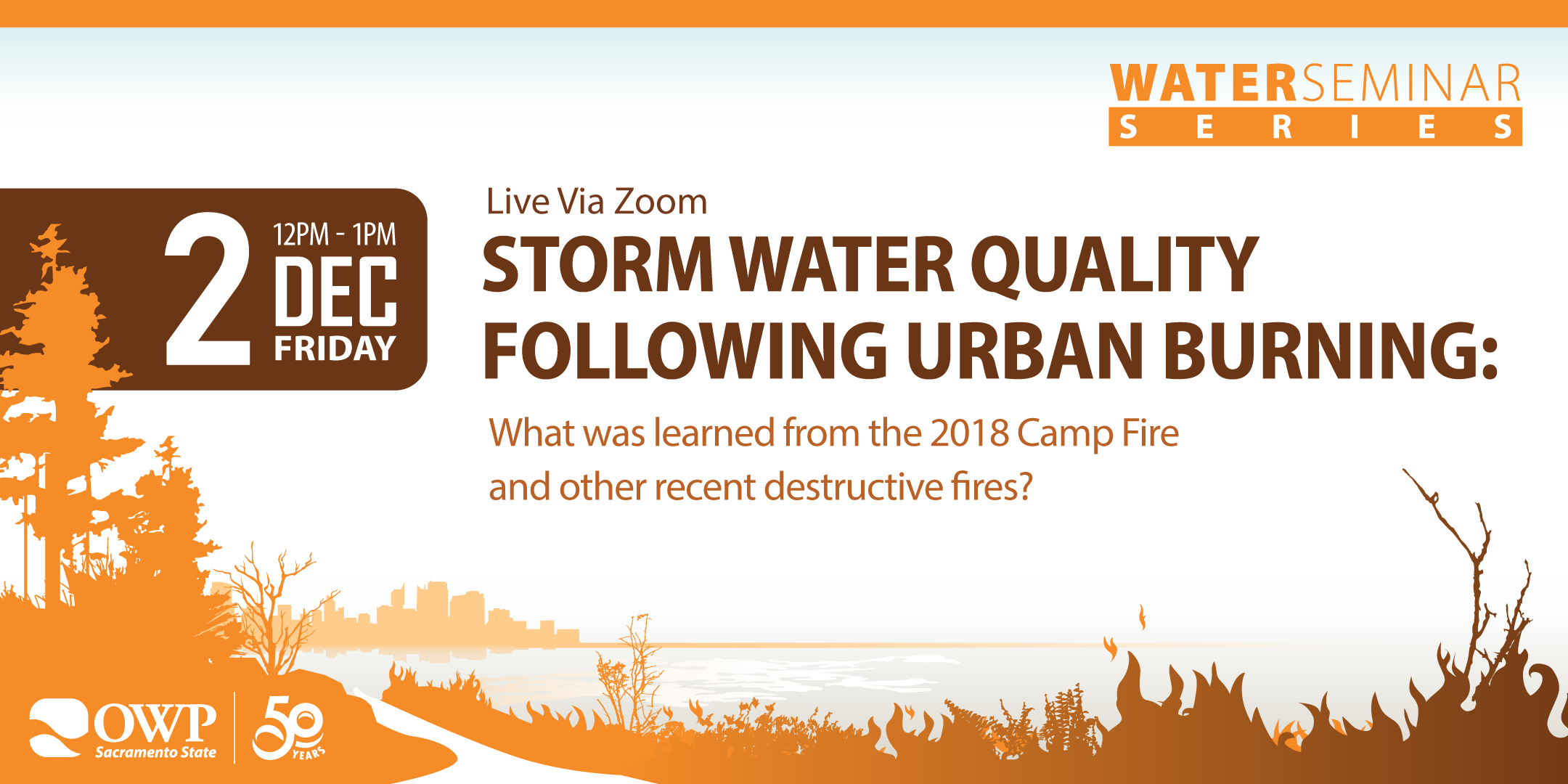 Water Seminar December 2, 2022, Storm water quality following urban burning: What was learned from the 2018 Camp Fire and other recent destructive fires?